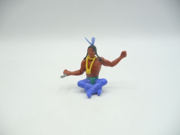 Timpo Toys Indianer 3. Version sitzend mit Messer - seltenes mittelblaues Unterteil