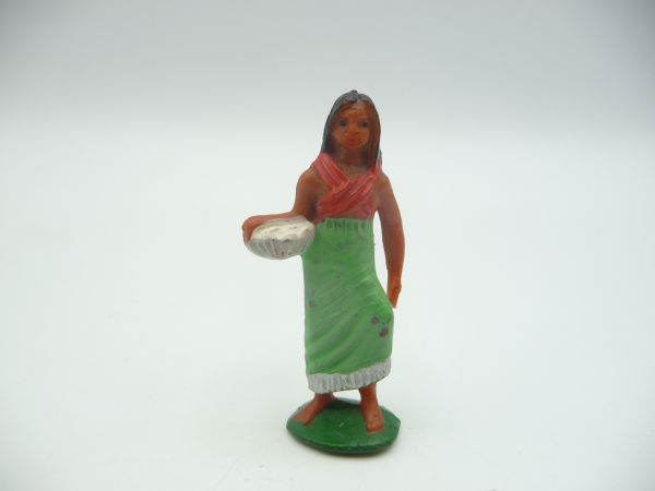 Indian girl with bowl, green dress/skirt