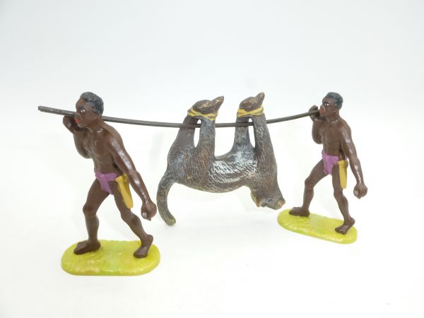 Elastolin 7 cm 2 Africans carrying prey, No. 8214 - early painting