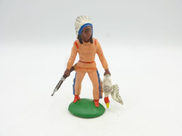 Indianer stehend mit Gewehr + Beutetier - seltene Farbe