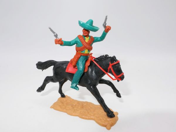 Timpo Toys Mexican on horseback, firing 2 pistols wildly - great base plate
