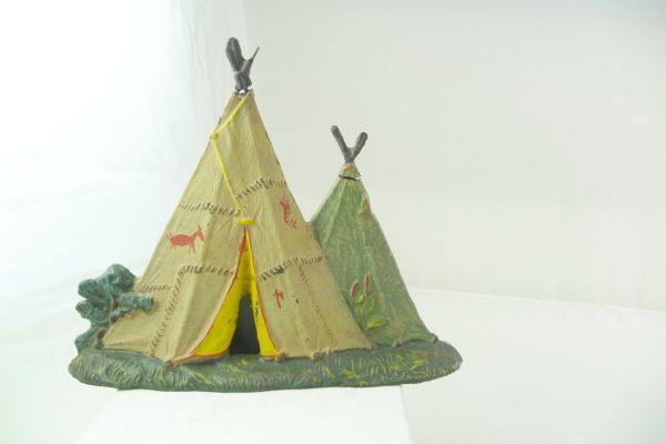 Lineol Double-tent diorama - original, cracks + condition see photos