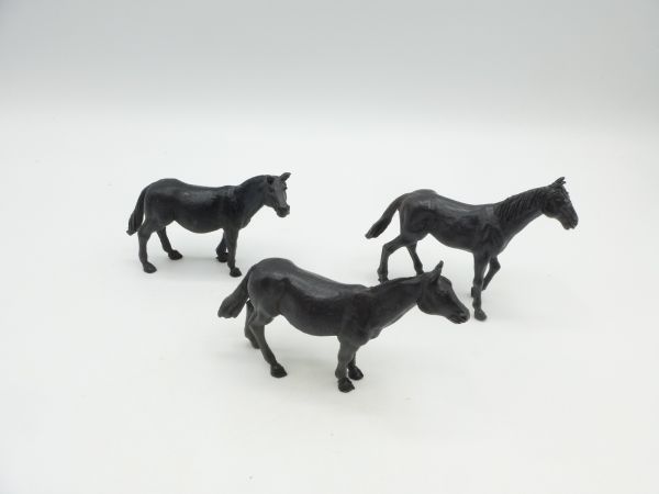 Timpo Toys 3 Weidepferde, schwarz in verschiedenen Positionen