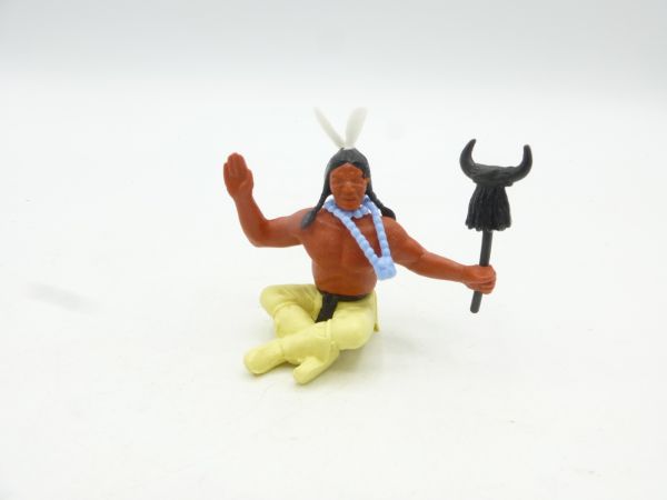 Timpo Toys Indianer sitzend, seltenes hellgelbes Unterteil