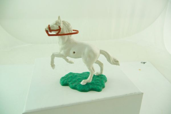 Timpo Toys Weißes aufsteigendes Pferd mit braunem Zaumzeug
