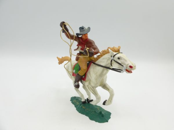 Elastolin 7 cm Cowboy on horseback with lasso, No. 6998, brown shirt - great figure