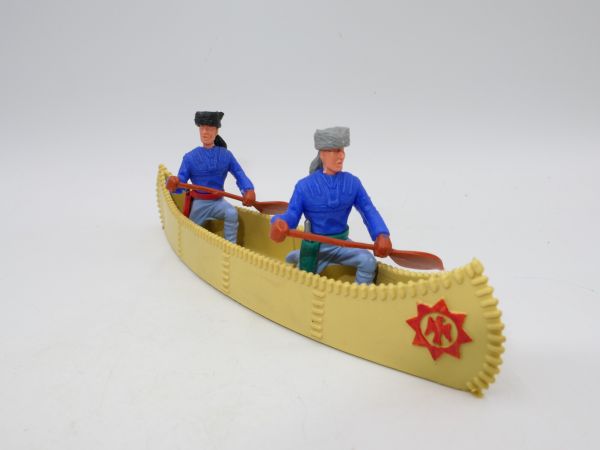 Timpo Toys Canoe beige-yellow, red emblem with 2 trappers - great colour
