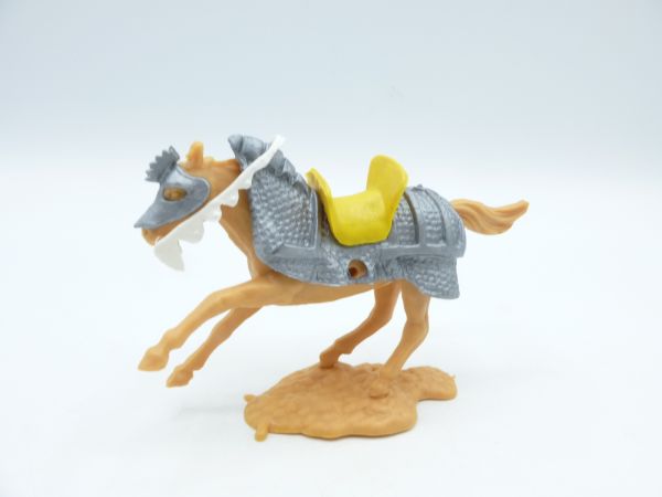 Timpo Toys Armoured horse, beige, galloping, yellow saddle