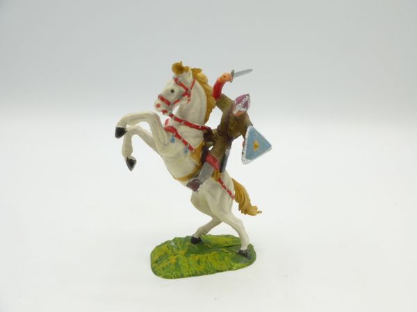 Elastolin 4 cm Norman with sword on horseback, No. 8884, golden armour