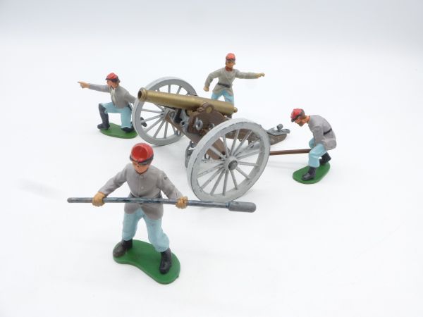 Britains Swoppets Civil War cannon with 4 Confederate Army soldiers - great scene
