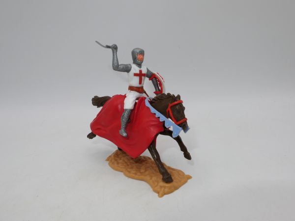 Timpo Toys Kreuzritter 2. Version zu Pferd, mit Schwert ausholend + Schild