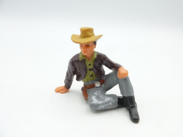 Elastolin 7 cm Cowboy sitting with hat, No. 6962 - very good condition