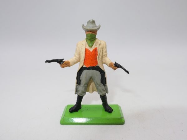 Britains Deetail Bandit (long coat, green mask), firing 2 pistols from the side