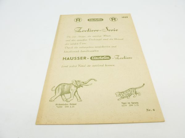 Elastolin 1959 Bilderblatt Nr. 6, Zootiere-Serie, 6 Seiten - sehr guter Zustand
