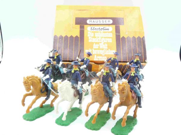 Elastolin 5,4 cm Bulk box with 8 riding Union Army soldiers - figures top, box good condition