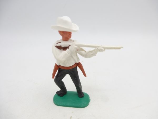 Timpo Toys Cowboy 1. Version stehend schießend, weiß, weißer Hut