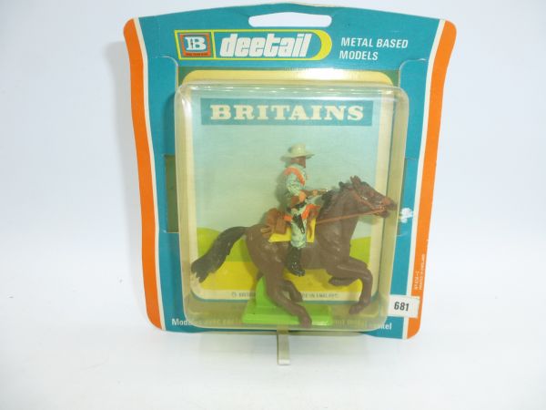 Britains Deetail Cowboy mit Gewehr vor dem Körper + seltenem Pferd, Nr. 681