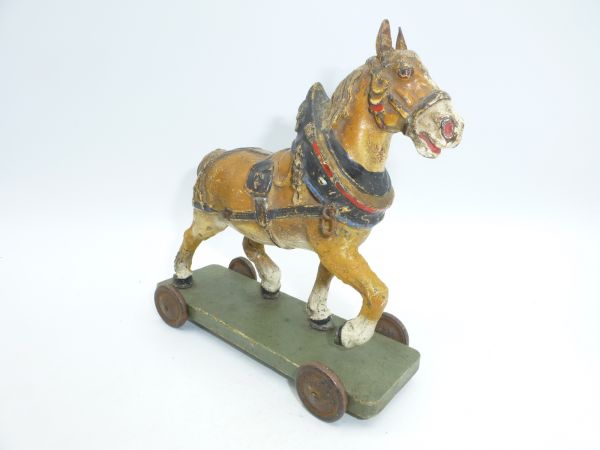 Elastolin composition Horse on wheels, total height approx. 15 cm - used