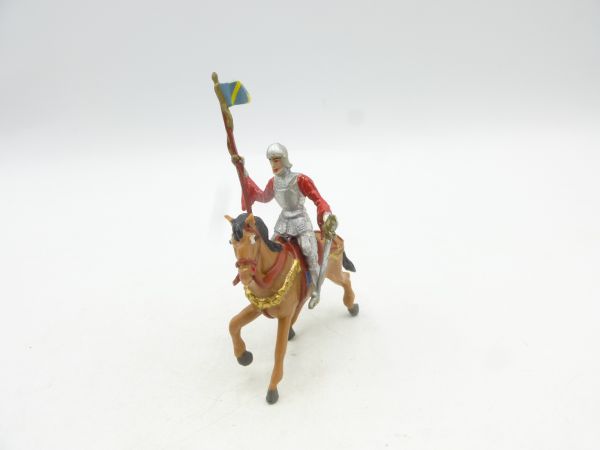 Merten 4 cm Ritter zu Pferd mit Fahne, trabendes Pferd - seltene Figur