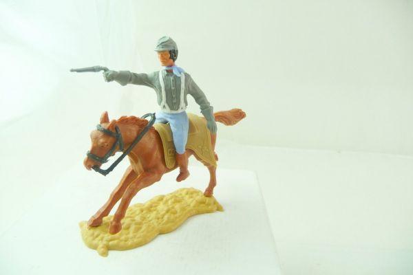 Timpo Toys Confederate Army soldier 3. version riding, firing with pistol (big head)