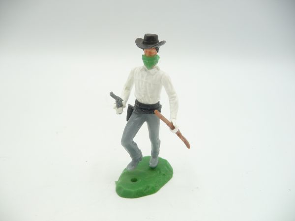 Elastolin 5,4 cm Bandit in front with pistol + rifle, green mask