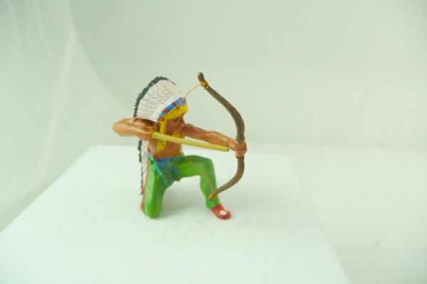 Elastolin 7 cm Indianer kniend mit Bogen, Pfeil anlegend, Nr. 6830
