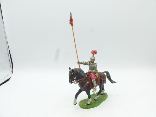 Elastolin 7 cm Lancer on pacing horse, No. 9087, black horse