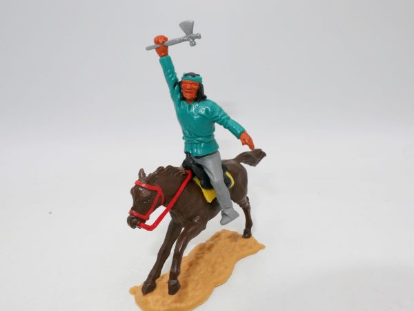 Timpo Toys Apache on horseback, dark green, tomahawk on top