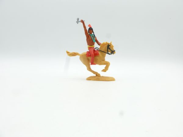 Timpo Toys Indianer 2. Version reitend, Tomahawk oben haltend