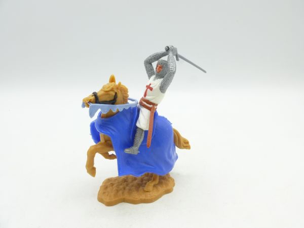 Timpo Toys Kreuzritter 1. Version zu Pferd, Schwert über Kopf schlagend