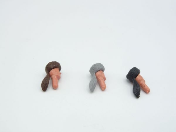 Timpo Toys 3 Trapper heads (brown, grey, black)