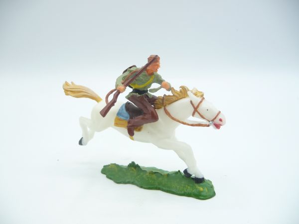 Elastolin 4 cm Cowboy zu Pferd mit Gewehr, Nr. 6990 - tolles lindgrünes Hemd