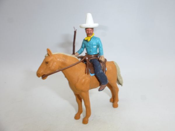 Britains Swoppets Cowboy on standing horse with rifle + pistol in belt