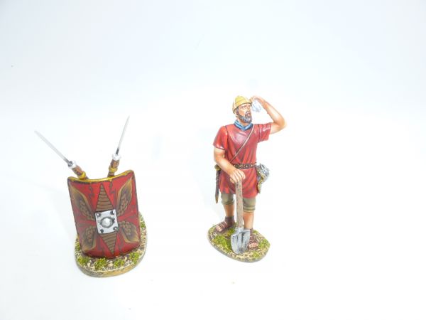Thomas Gunn Legionnaire wiping his brow, with shield + weapons