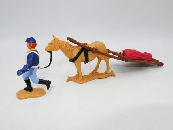 Timpo Toys Nordstaatler 3. Version, rote Haare mit Verwundetem auf Bahre