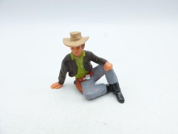 Elastolin 7 cm Cowboy sitting with hat, No. 6962 - great painting