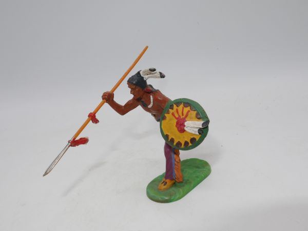 Elastolin 7 cm Indianer laufend mit Speer, Nr. 6827 - außergewöhnliche Bemalung