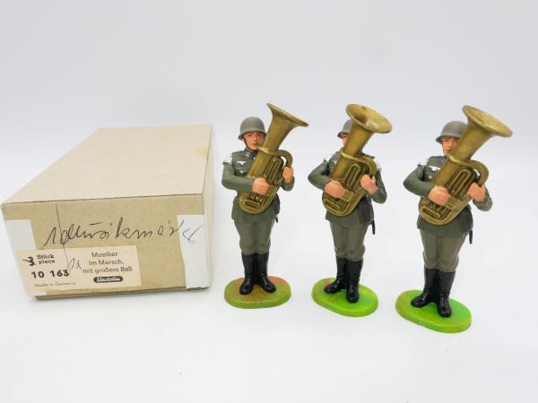 Elastolin 7 cm Sales box with 3 x German Wehrmacht musician with big bass