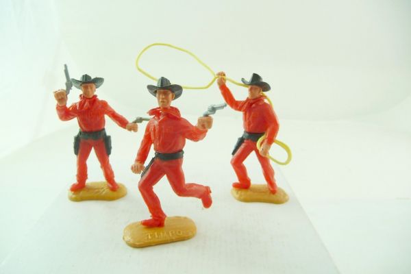 Timpo Toys 3 Cowboys 2nd version, completely translucent red - rare