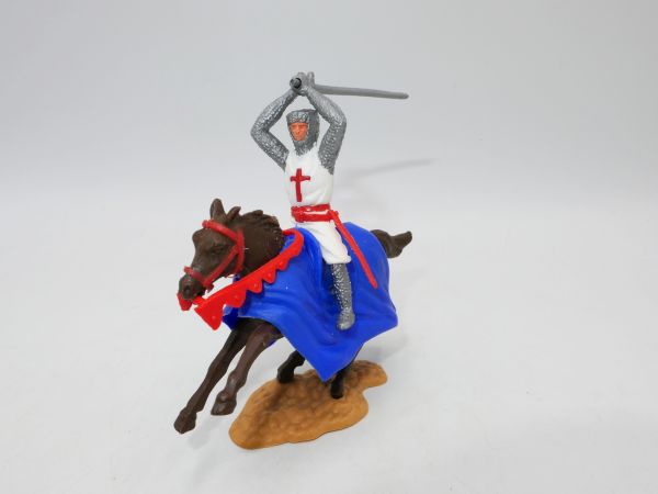 Timpo Toys Crusader on horseback, sword with both hands, red scabbard