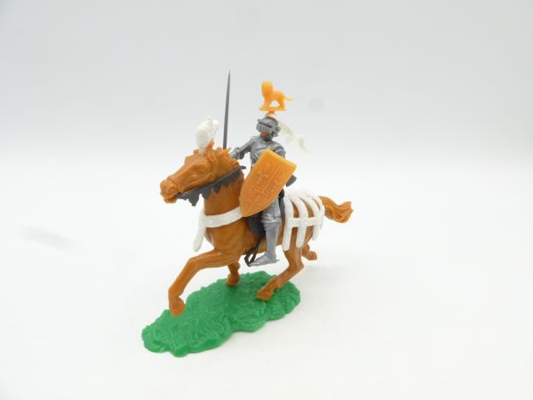 Elastolin 5,4 cm Ritter zu Pferd mit Schwert + Schild, orange/braune Accessoires