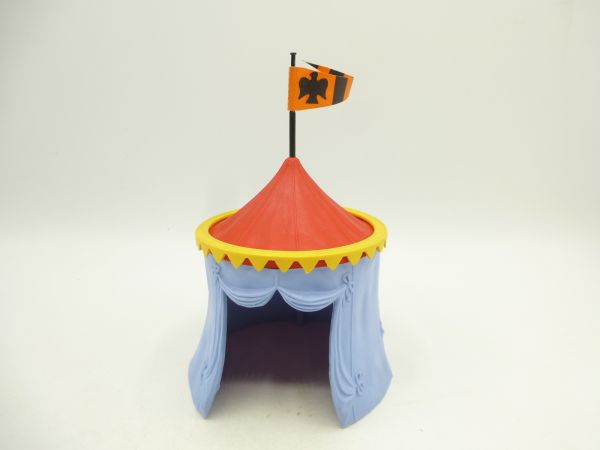 Timpo Toys Knight's tent light blue, red roof, yellow border