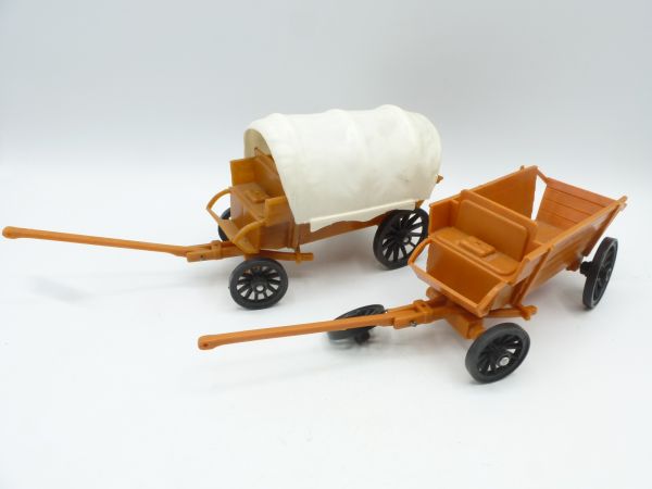 Elastolin 5,4 cm 2 inkomplette Planwagen, z.B. für Dioramenbau