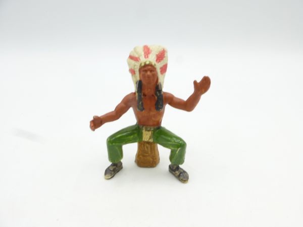 Starlux Indian chief sitting on tree stump, greeting