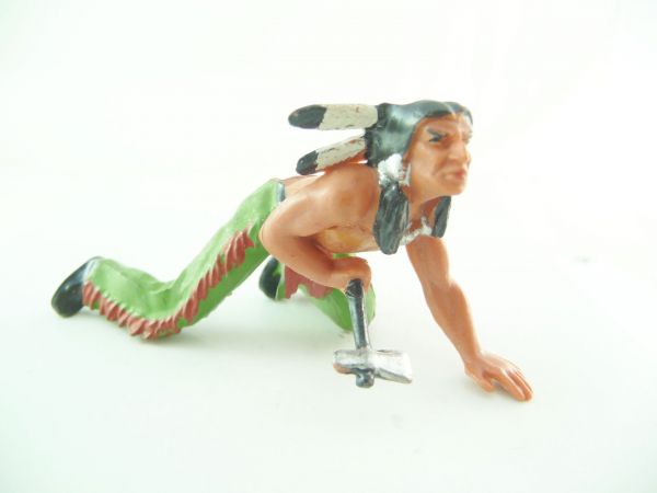 Elastolin 7 cm Indianer mit Tomahawk schleichend, Nr. 6828 - schöne Bemalung