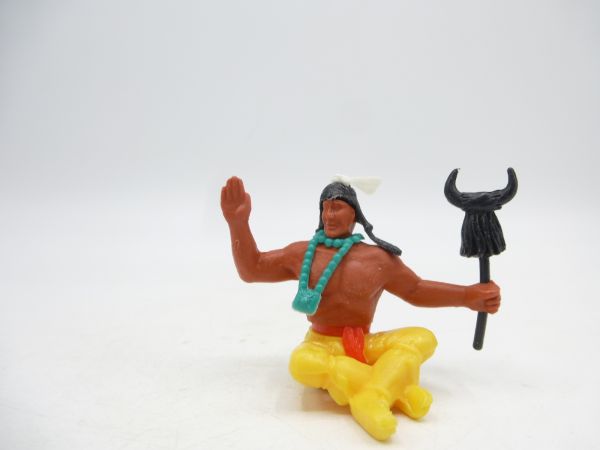 Timpo Toys Indianer 2. Version sitzend mit Stammeszeichen, schwarz