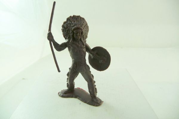 Heinerle Indian chief with spear + shield, dark-brown (rare)