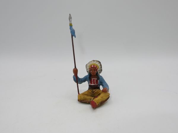Elastolin (compound) Chief sitting with spear (blue) - great figure