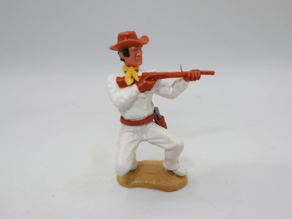 Timpo Toys Cowboy 3. Version hockend mit kurzem Gewehr, weiß/weiß