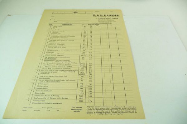 Hausser / Elastolin Original Bestellformular aus dem Jahr 1954 - sehr guter Zustand